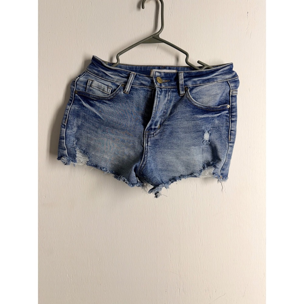 Disclosure Womens Distressed Denim Jean Shorts Medium Wash Raw Hem Size 5 27